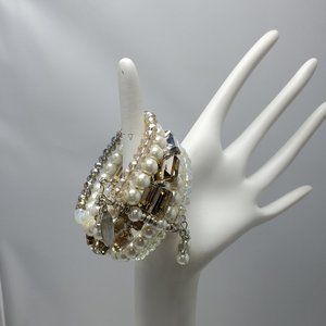 Ali Khan 5 row glass pearl beaded wired wrap opened bracelet